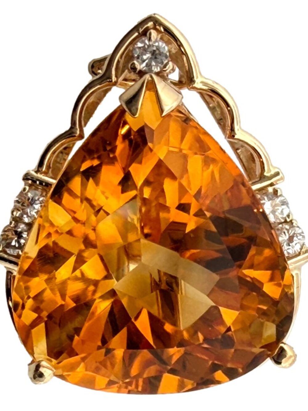 16.76ct Pear Citrine & Diamond Slide Pendant 14K Yellow Gold Estate